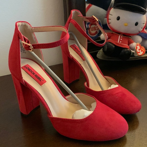 London Rebel Ankle Strap Red Heels - Picture 5 of 10